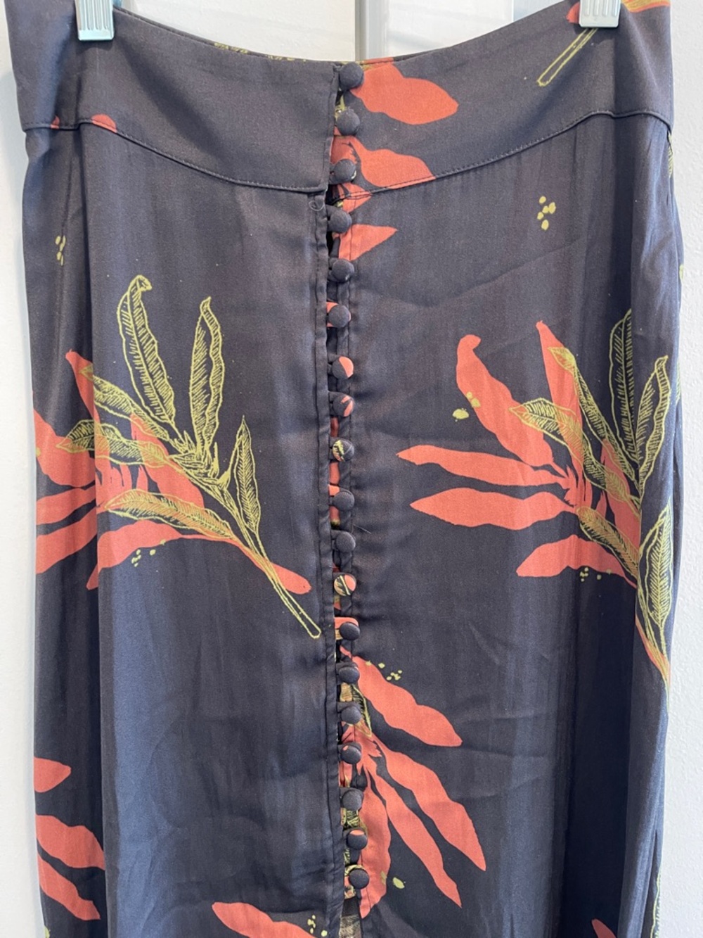 Free People Black Maxi Skirt with Coral and Olive Leaf Print - Picture 3 of 3